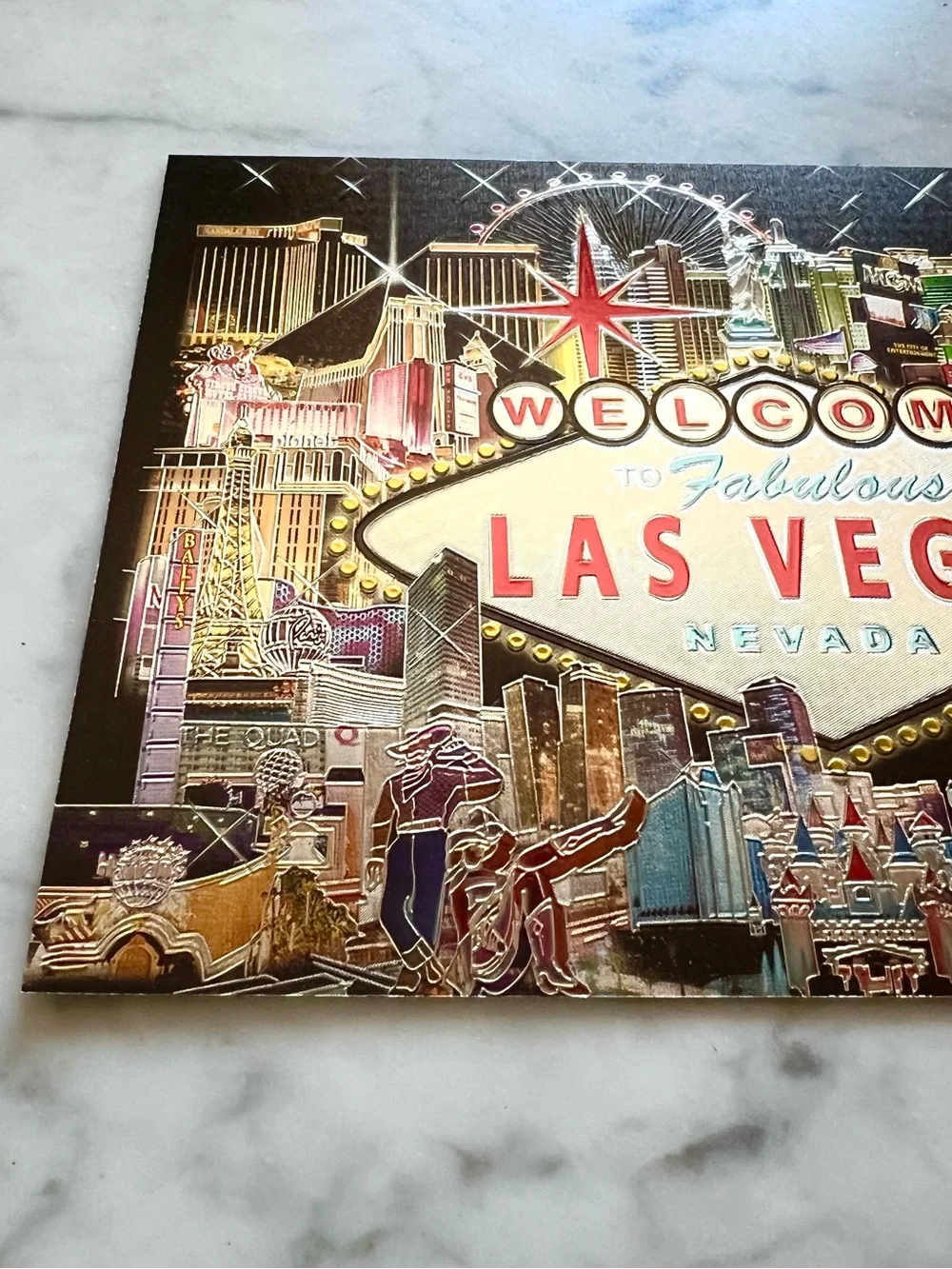 (2) Vintage Las Vegas Postcards Etched and Foiled